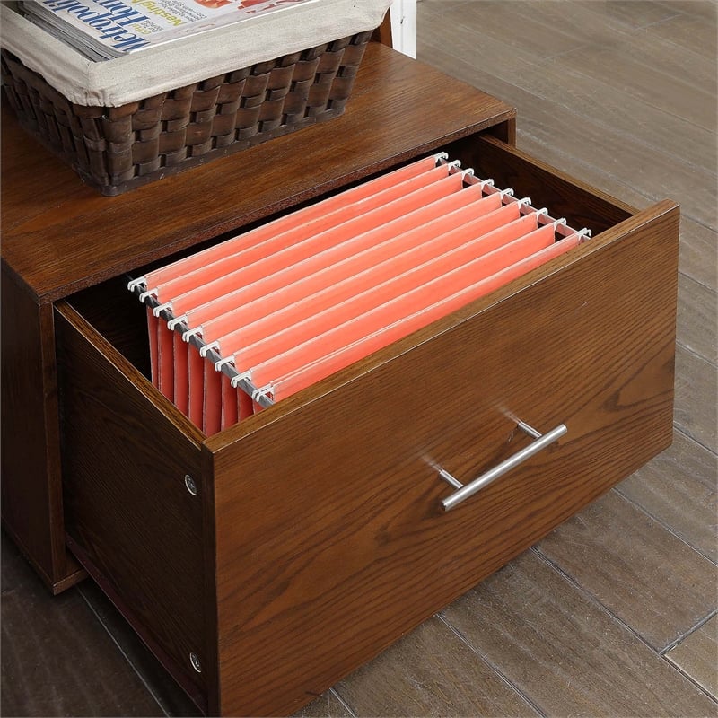 Pemberly Row Ladder Bookcase with File Drawer in Caramel Wood Finish