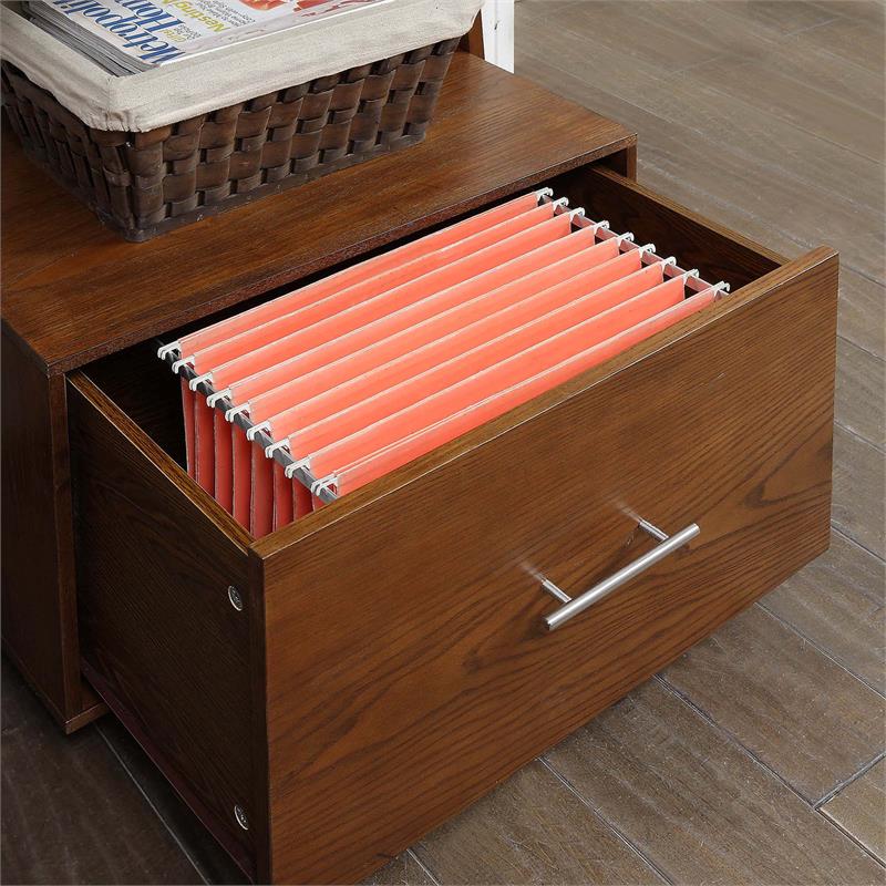 Pemberly Row Ladder Bookcase with File Drawer in Caramel Wood Finish