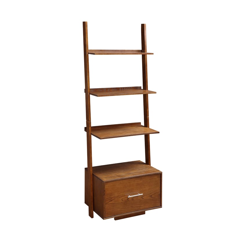 Pemberly Row Ladder Bookcase with File Drawer in Caramel Wood Finish