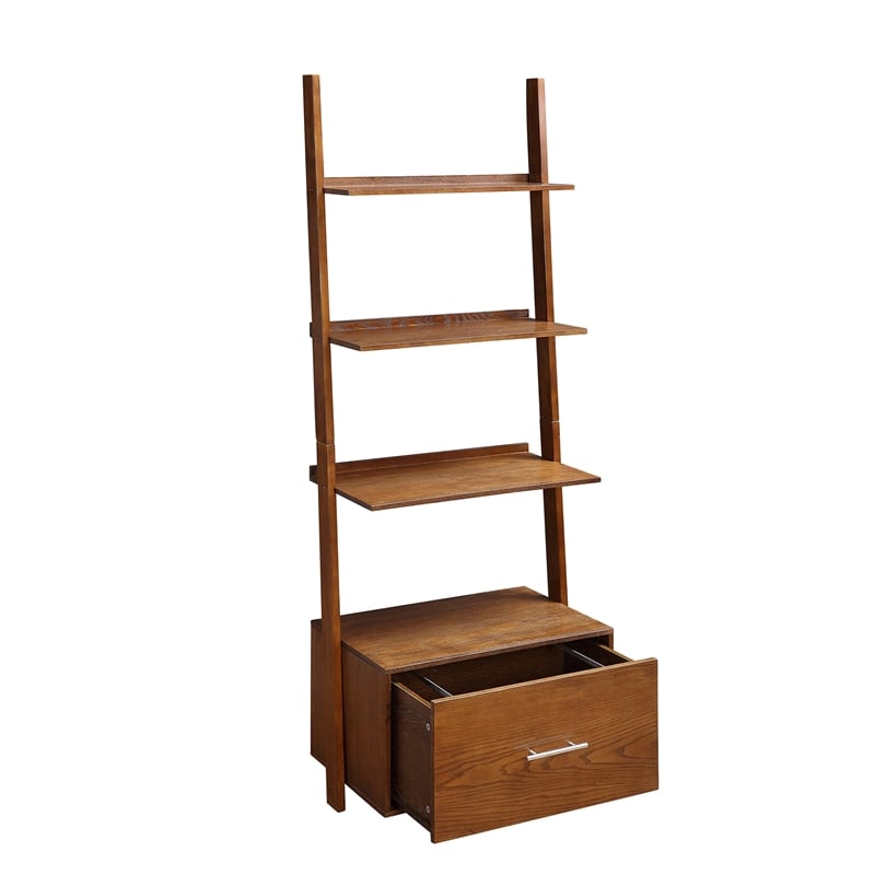 Pemberly Row Ladder Bookcase with File Drawer in Caramel Wood Finish