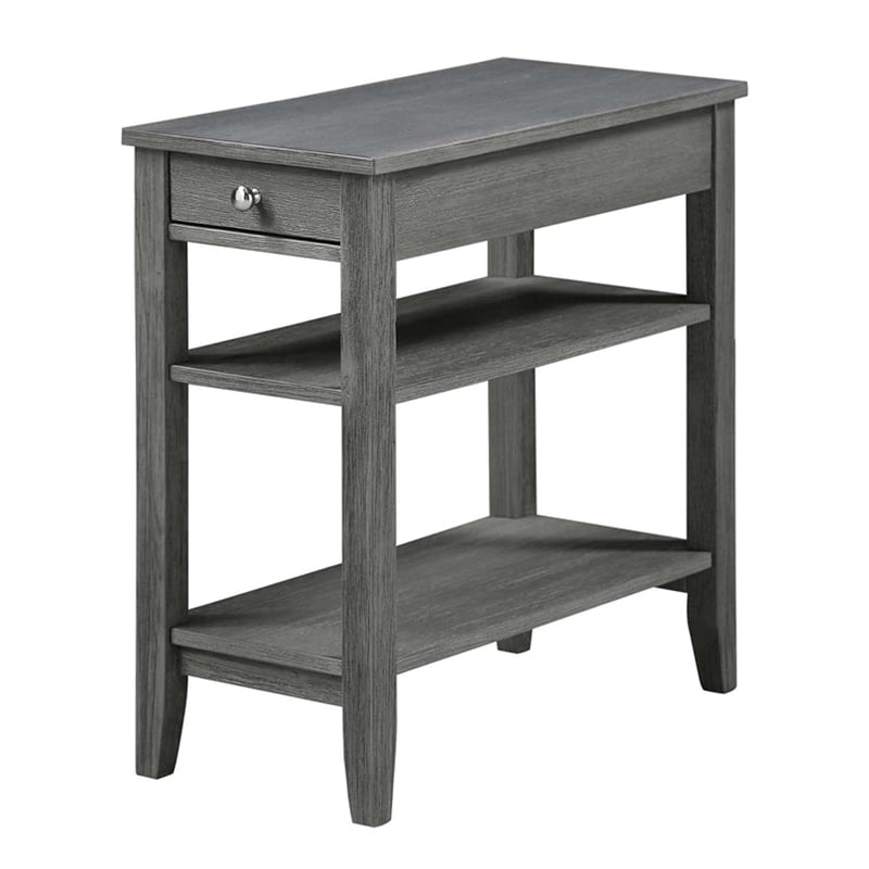 Pemberly Row Three-Tier End Table with Drawer in Gray Wood Finish