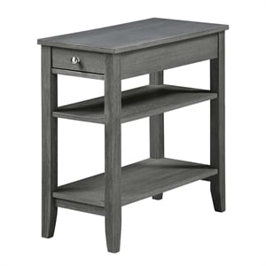 Pemberly Row Three-Tier End Table with Drawer in Gray Wood Finish
