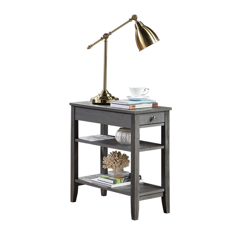 Pemberly Row Three-Tier End Table with Drawer in Gray Wood Finish