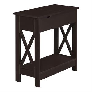 Pemberly Row Flip Top End Table with Charging Station in Espresso Wood Finish