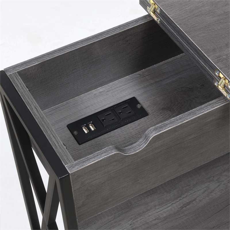 Pemberly Row Flip Top End Table Charcoal Gray Wood & Black Frame