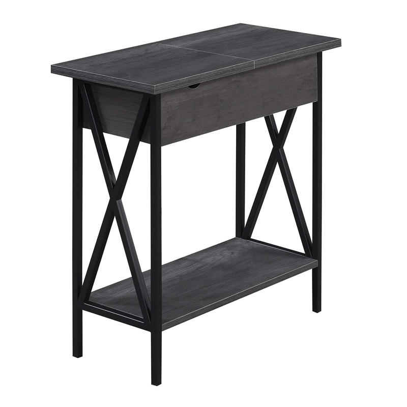 Pemberly Row Flip Top End Table Charcoal Gray Wood & Black Frame