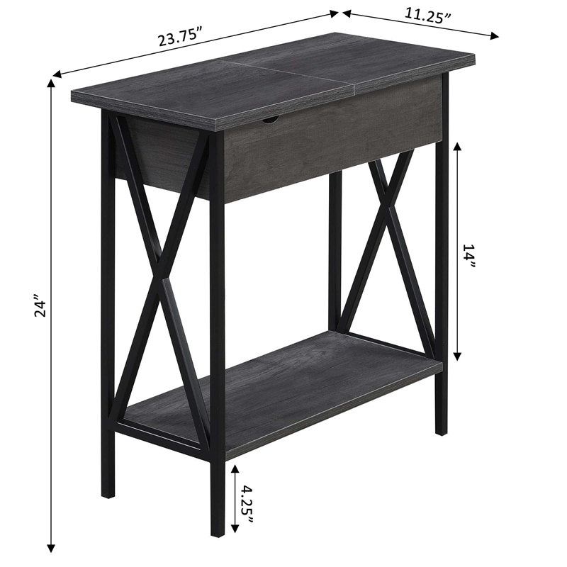 Pemberly Row Flip Top End Table Charcoal Gray Wood & Black Frame