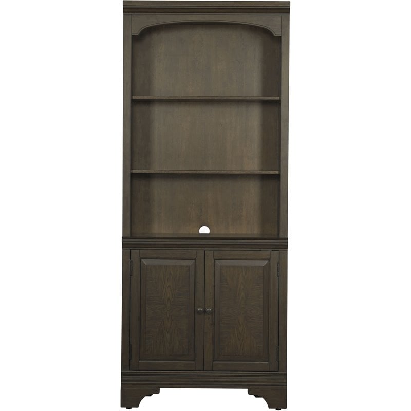 Pemberly Row Modern Bookcase with Cabinet in Burnished Oak Finish
