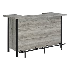 Pemberly Row 70.75&quotW Modern Wood Bar Unit in Gray Driftwood/Black