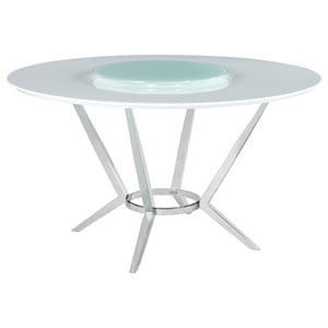 Pemberly Row Round Dining Table with Lazy Susan in White and Chrome