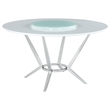 Pemberly Row Round Dining Table with Lazy Susan in White and Chrome