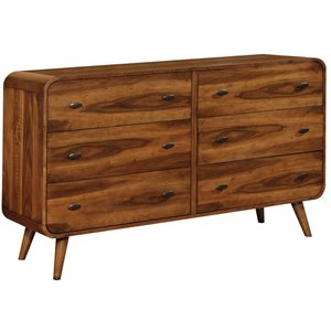 Pemberly Row Mid-Century Modern 6 Drawer Double Dresser in Dark Walnut