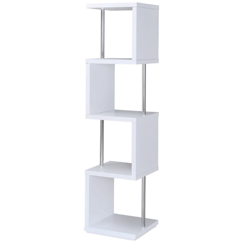 Pemberly Row 4 Shelf Contemporary Wooden Geometric Snaking Bookcase in White