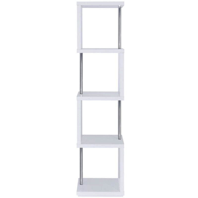 Pemberly Row 4 Shelf Contemporary Wooden Geometric Snaking Bookcase in White