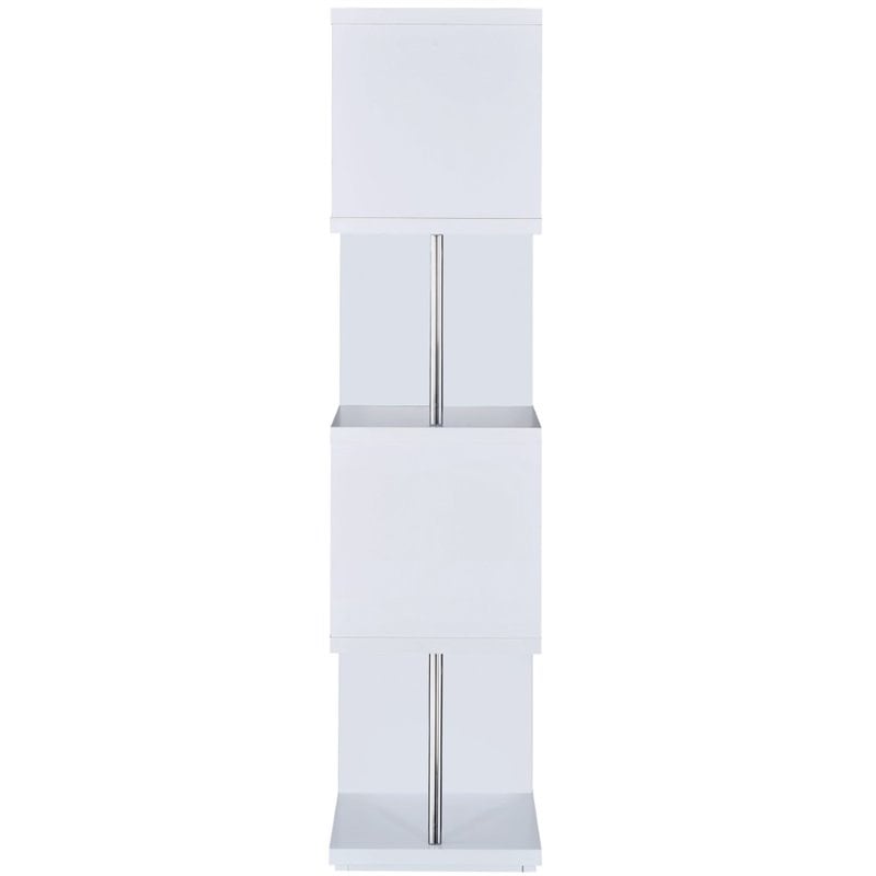 Pemberly Row 4 Shelf Contemporary Wooden Geometric Snaking Bookcase in White