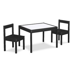 Pemberly Row 3-Piece Wood Dry Erase Kids Table & Chair Set in Black