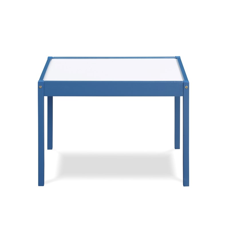 Pemberly Row 3-Piece Wood Dry Erase Kids Table & Chair Set in Dark Blue