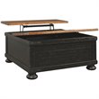 Pemberly Row Rustic Wood Lift Top Coffee Table in Vintage Black/Brown