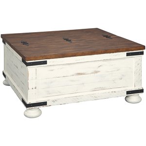 Pemberly Row Rustic Wood Storage Coffee Table in Vintage White