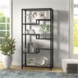 Pemberly Row 5-Shelf Geometric Glass & Steel Metal Bookcase in Blackened Bronze