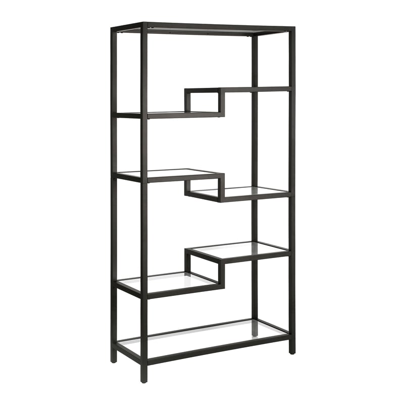 Pemberly Row 5-Shelf Geometric Glass & Steel Metal Bookcase in Blackened Bronze