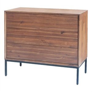 Pemberly Row 35.5&quot Wood & Steel Chest with 3 Drawers in Newton Brown/Black