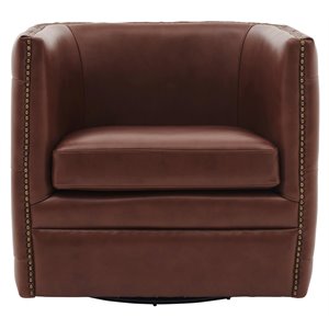 Pemberly Row 18&quot Top Grain Leather Swivel Tufted Chair in Brown