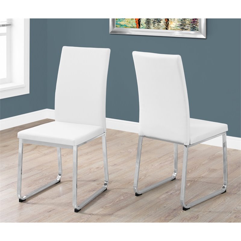 Pemberly Row Dining Chair Set Of 2 Side Kitchen Dining Room Leather Look White