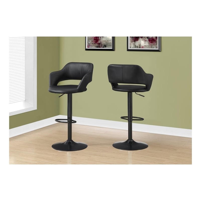 Pemberly Row Bar Stool Swivel Bar Height Adjustable Metal Leather Look Black
