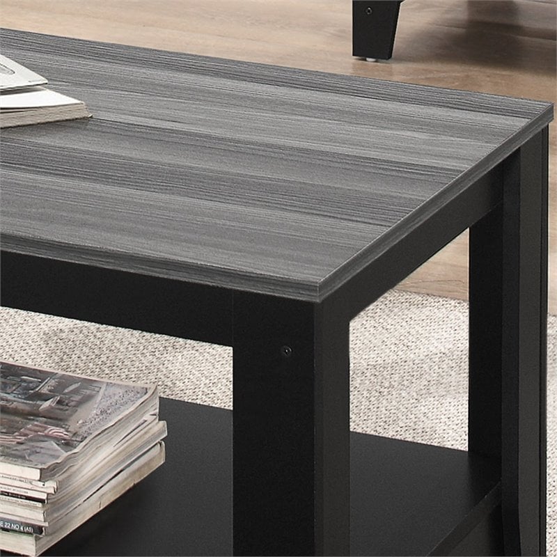 Pemberly Row Table Set 3pc Set Coffee End Side Accent Living Room Laminate Black