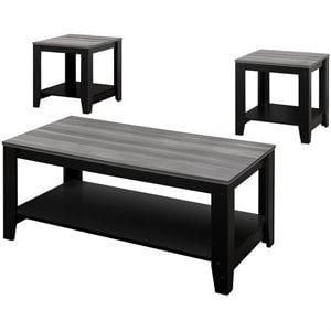 Pemberly Row Table Set 3pc Set Coffee End Side Accent Living Room Laminate Black