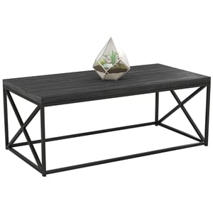 Pemberly Row 44&quotL Coffee Table Black Metal in Dark Gray Wood