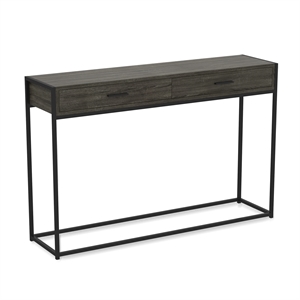 Pemberly Row 48&quotL 2-Drawers Black Metal Console Table in Dark Gray Wood