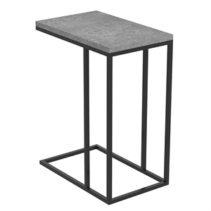 Pemberly Row 20&quotL C-Shape Accent Table with Black Metal Legs in Dark Cement