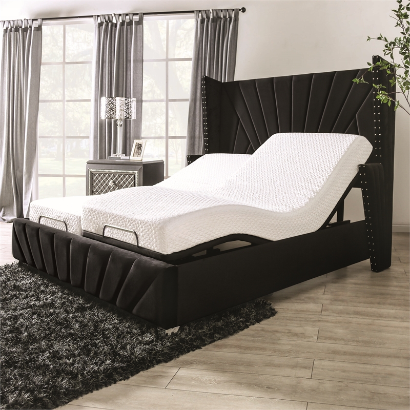 Pemberly Row Metal Black 2 Motor King Adjustable Bed & USB Outlet & 3 Pre-sets