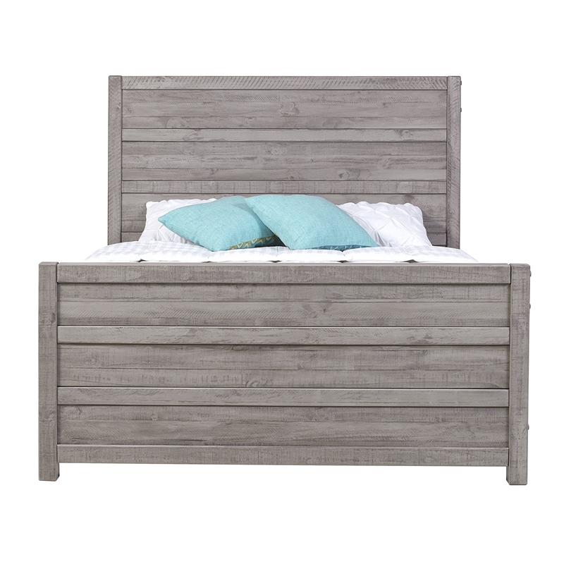 Pemberly Row Carmel Solid Wood Queen Bed in Antique Gray Finish