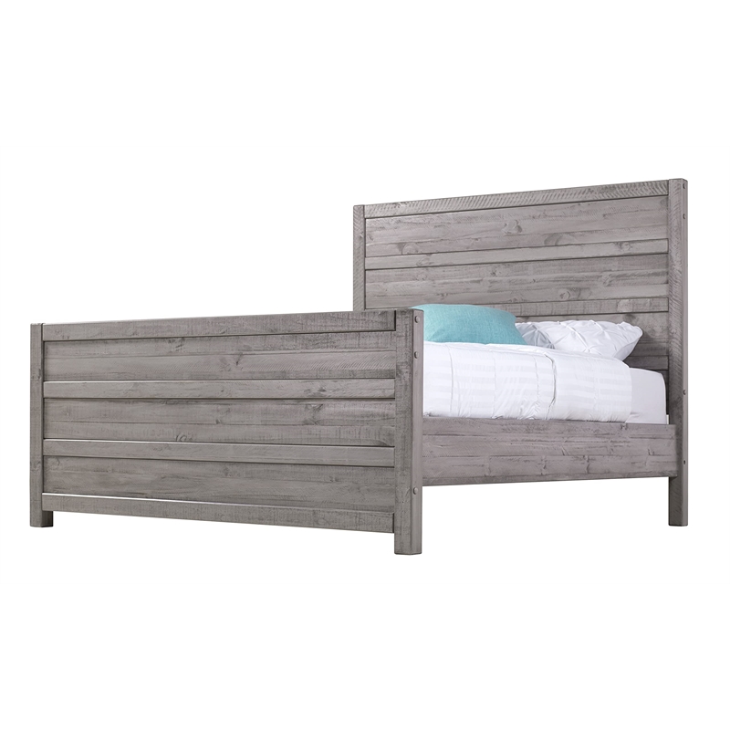 Pemberly Row Carmel Solid Wood Queen Bed in Antique Gray Finish