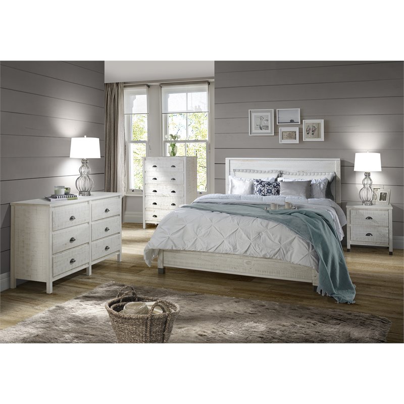 Pemberly Row Solid Wood Twin Platform Bed in Shabby White Finish