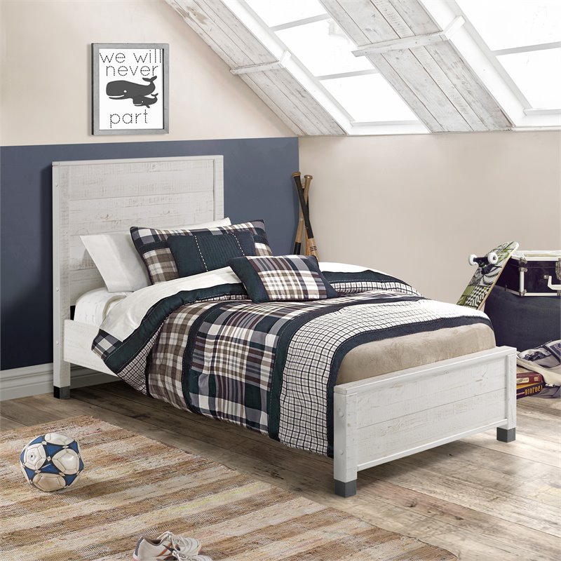 Pemberly Row Solid Wood Twin Platform Bed in Shabby White Finish