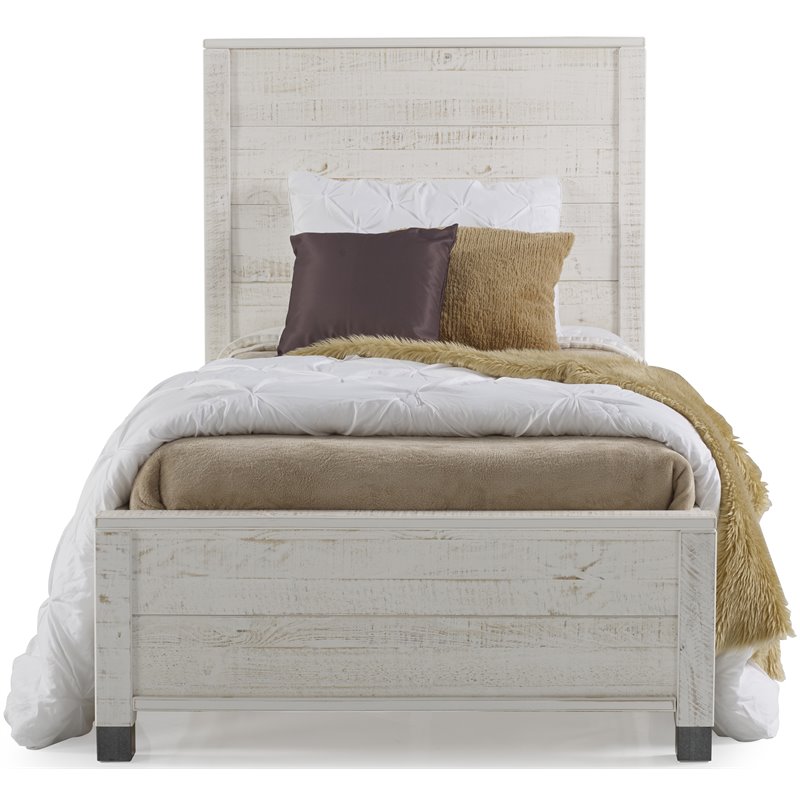 Pemberly Row Solid Wood Twin Platform Bed in Shabby White Finish