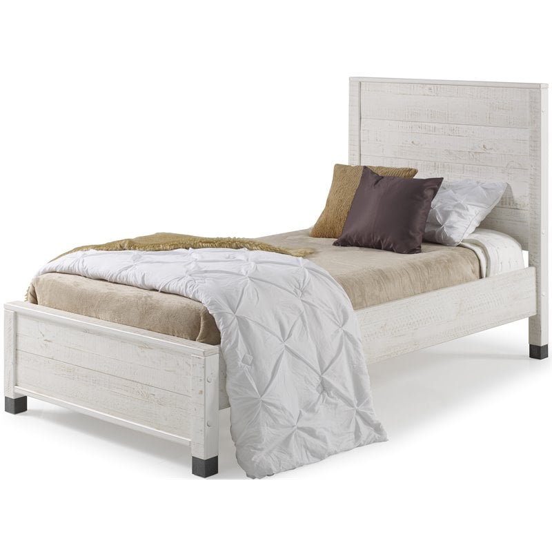 Pemberly Row Solid Wood Twin Platform Bed in Shabby White Finish