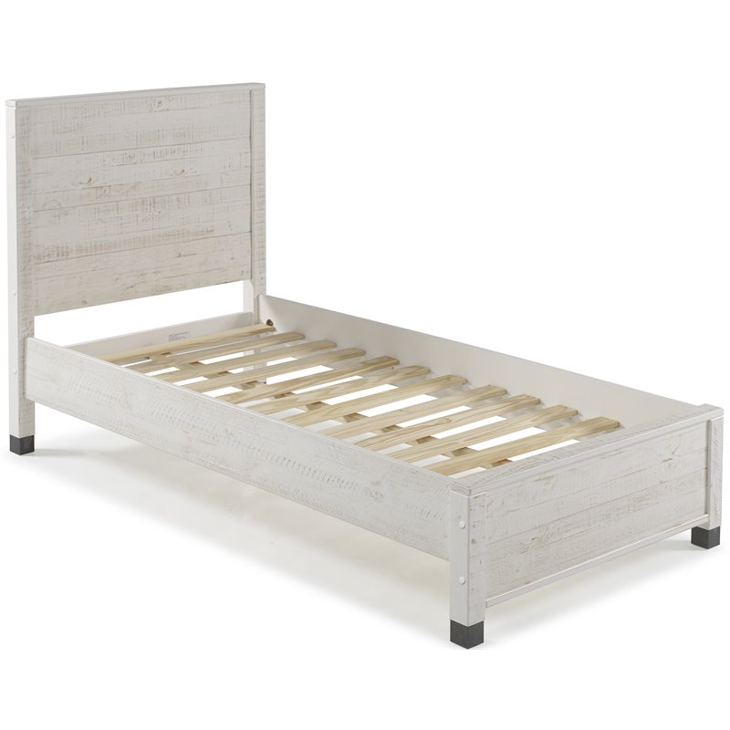 Pemberly Row Solid Wood Twin Platform Bed in Shabby White Finish