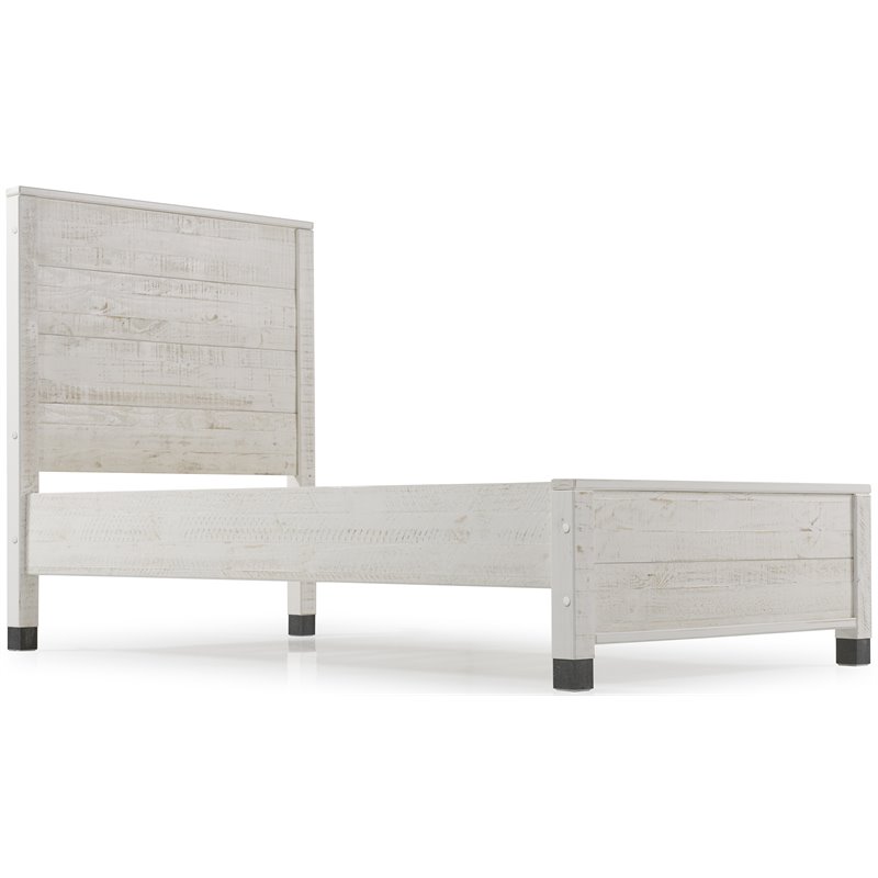 Pemberly Row Solid Wood Twin Platform Bed in Shabby White Finish