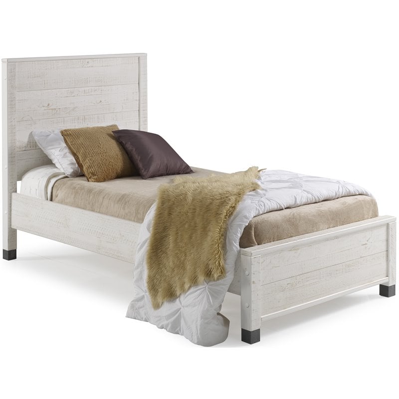 Pemberly Row Solid Wood Twin Platform Bed in Shabby White Finish