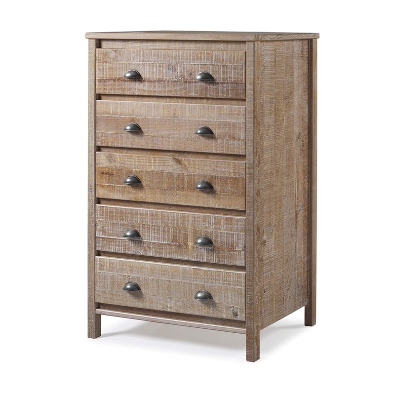 Pemberly Row Solid Wood 5-Drawer Bedroom Chest in Barnwood Finish