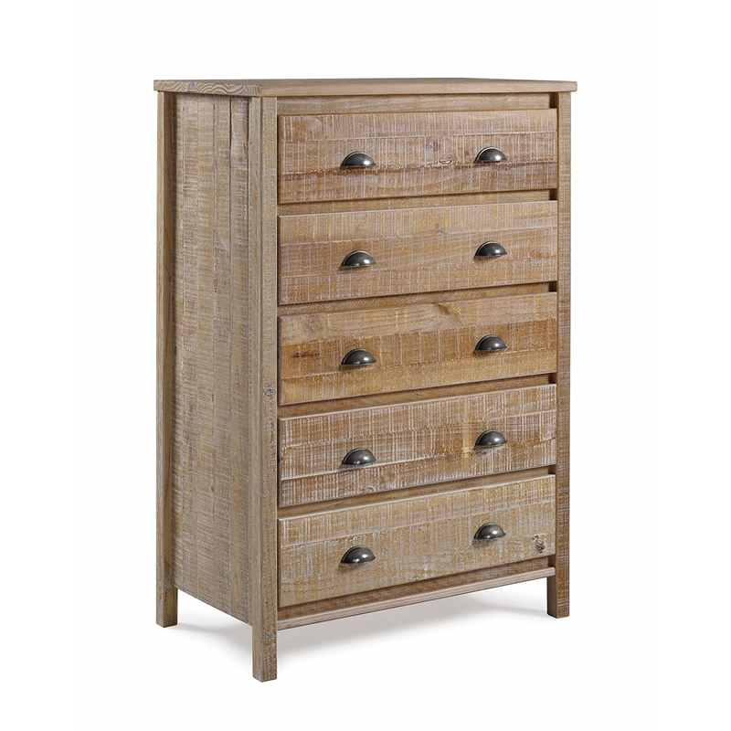 Pemberly Row Solid Wood 5-Drawer Bedroom Chest in Barnwood Finish