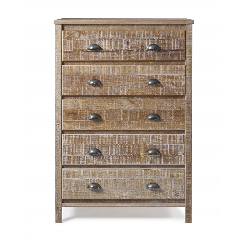 Pemberly Row Solid Wood 5-Drawer Bedroom Chest in Barnwood Finish