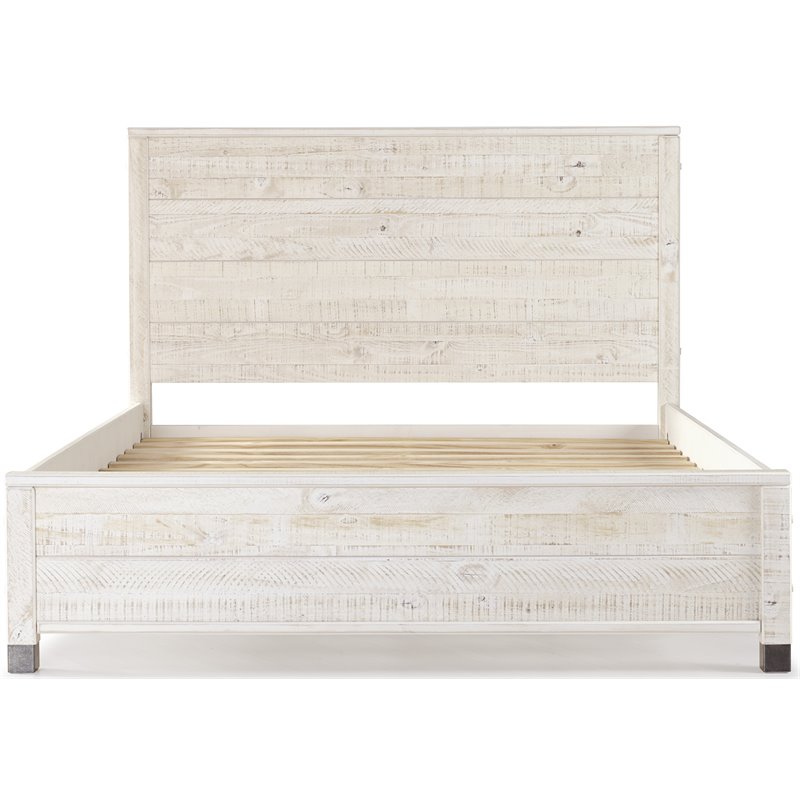 Pemberly Row Solid Wood Queen Platform Bed in Shabby White Finish