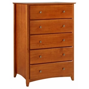 Pemberly Row Shaker Style Solid Wood 5-Drawer Bedroom Chest in Cherry