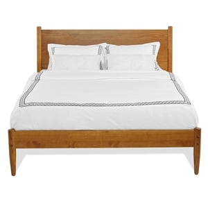 Pemberly Row Mid-Century Solid Wood Queen Panel Bed in Castanho Oak